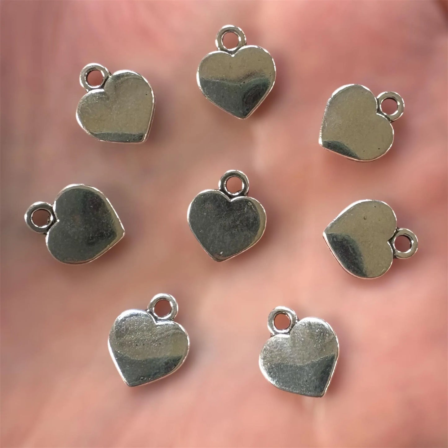 silver heart charms, 13mm