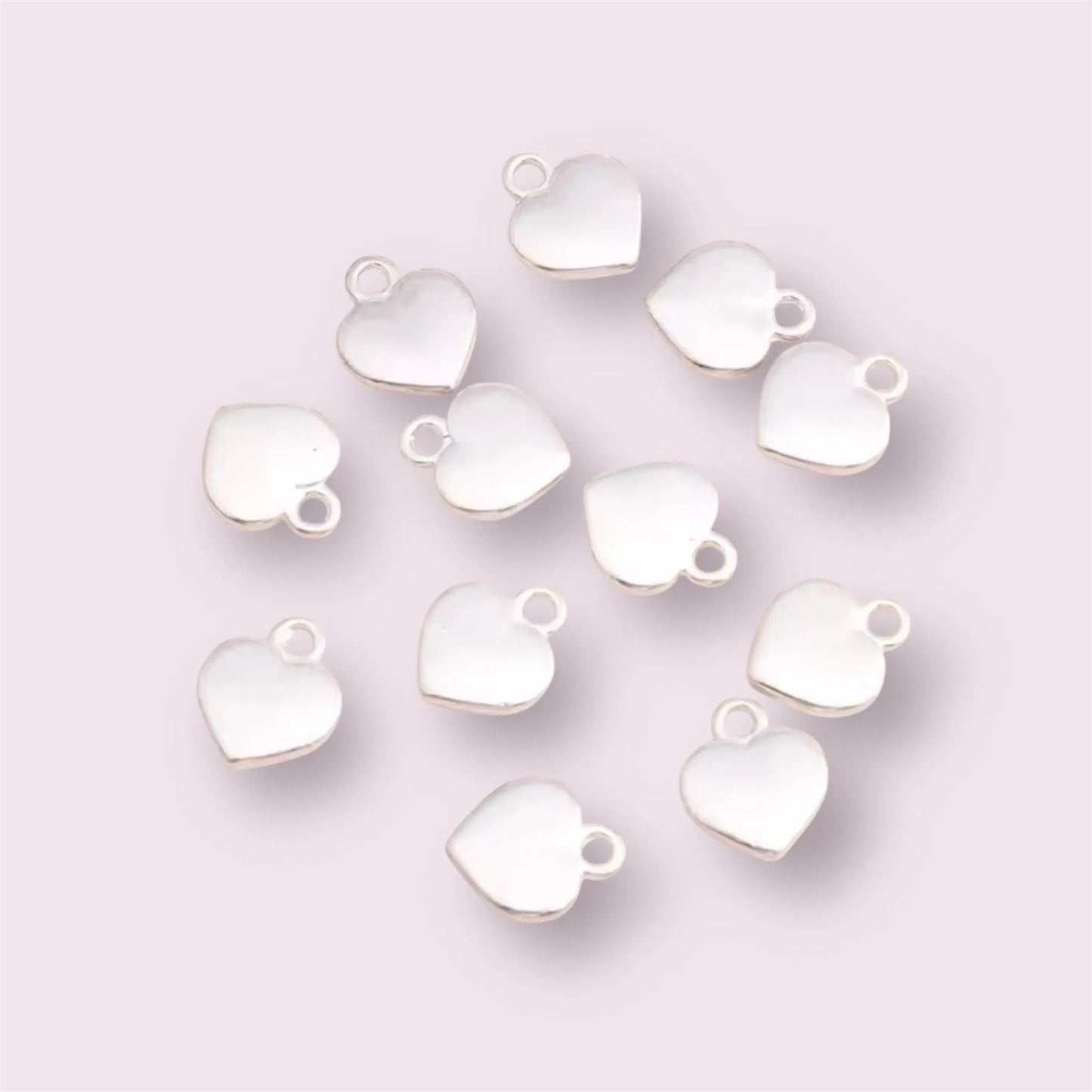 silver heart charms, 13mm