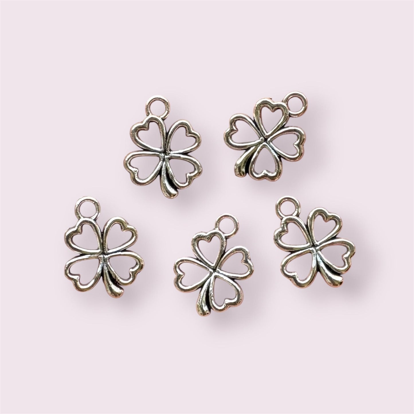 Clover charms, silver open charms, 17mm