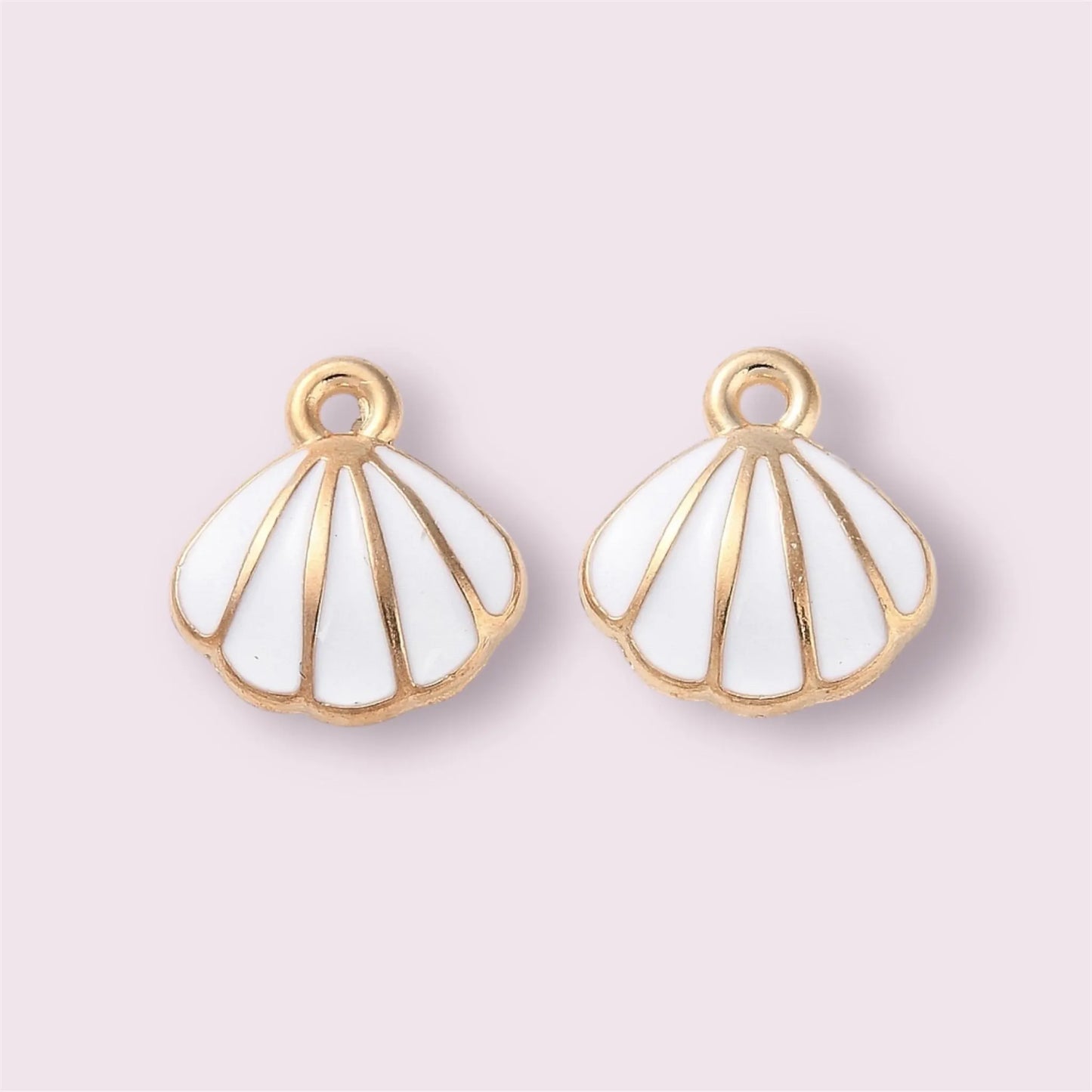 Shell charms, white enamel, 11mm