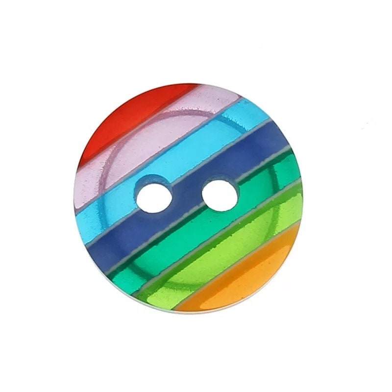 Rainbow striped round buttons, 12mm acrylic