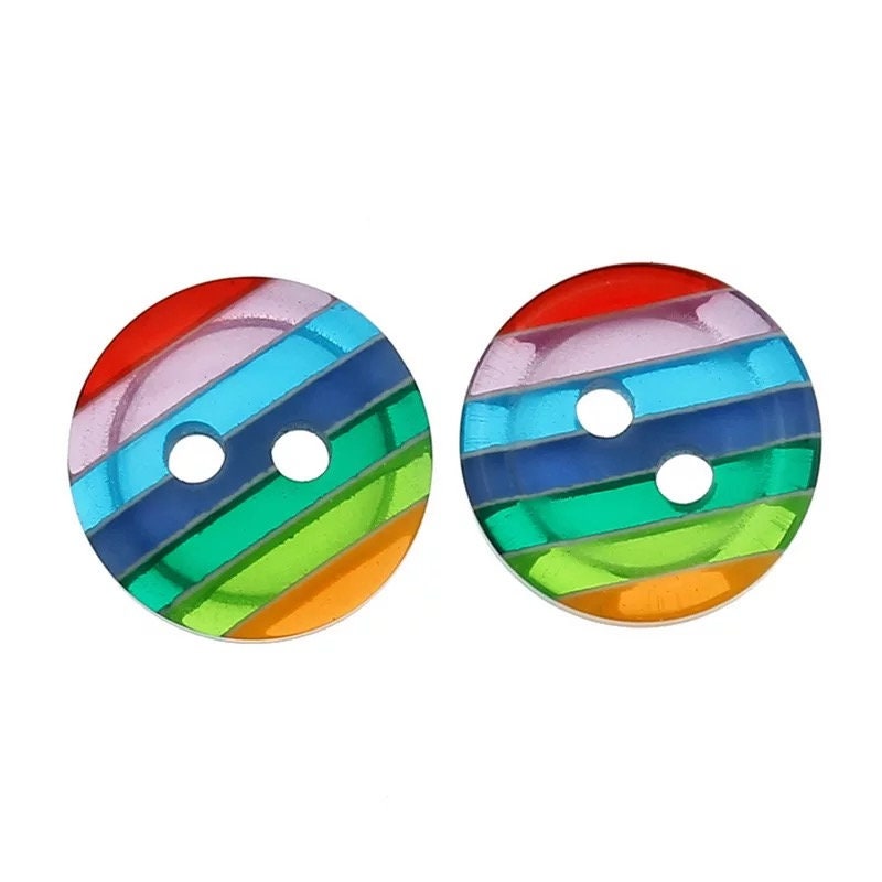 Rainbow striped round buttons, 12mm acrylic