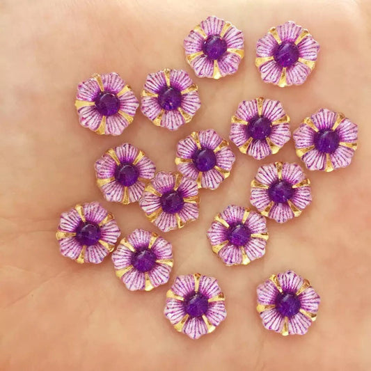 Purple glass effect flower embellishments, 12mm