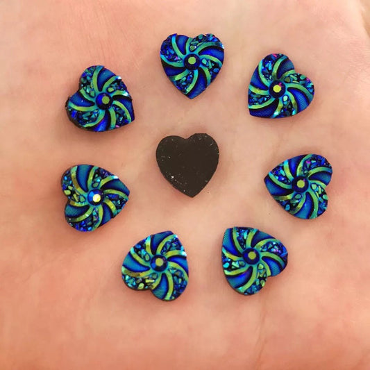 Heart rhinestone cabochons, dark blue