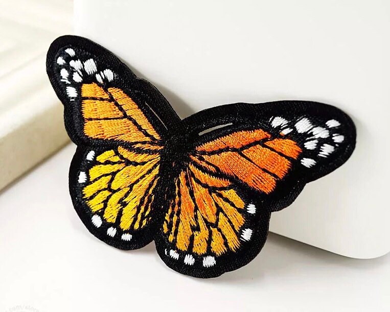 Orange butterfly patch, 8cm iron on
