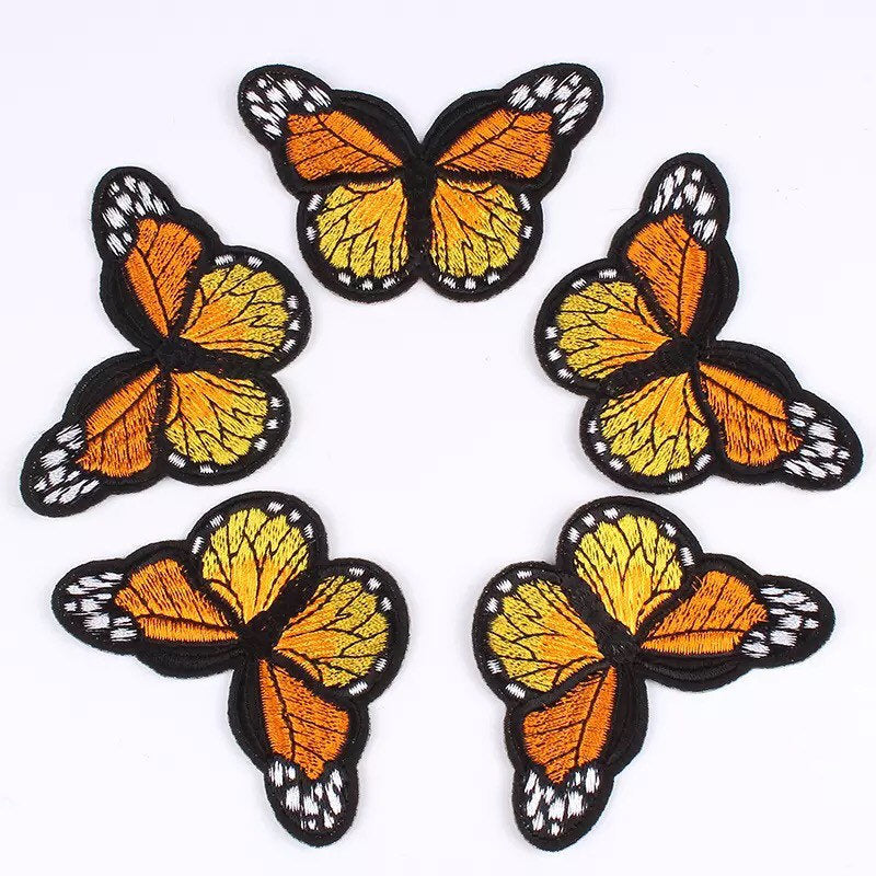 Orange iron on butterfly patch, 7cm iron on