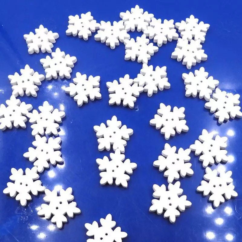 White Snowflake wooden buttons, 18mm