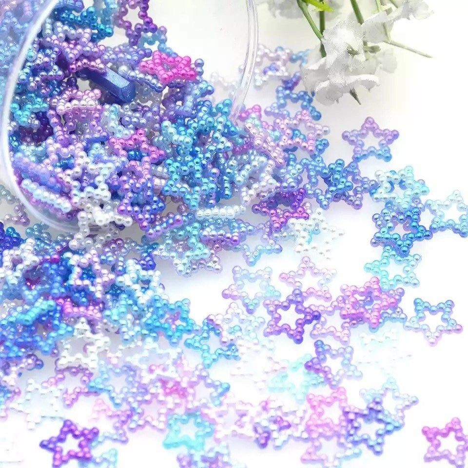Rainbow star embellishments, pearl effect 11mm