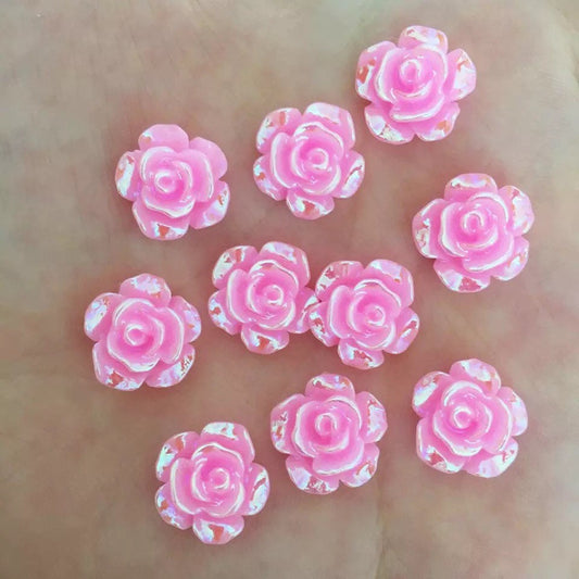 Pink rose flower cabochon, 12mm