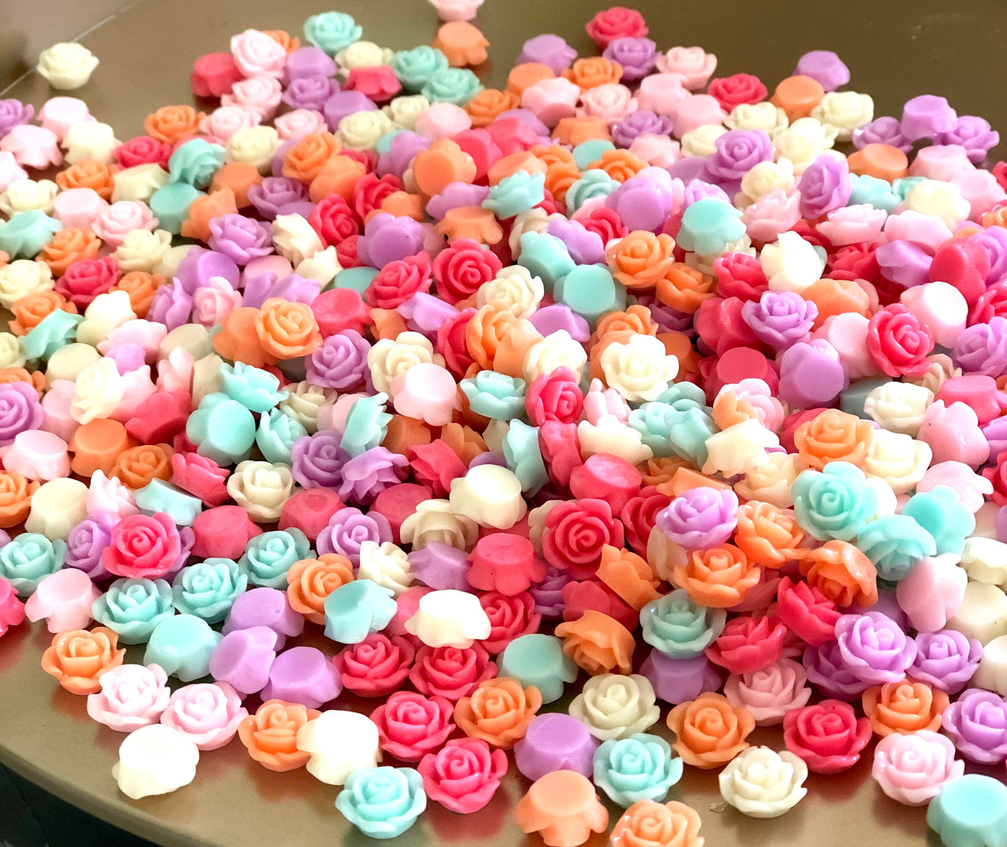 Flower cabochons, mixed pastel colour roses, 10mm