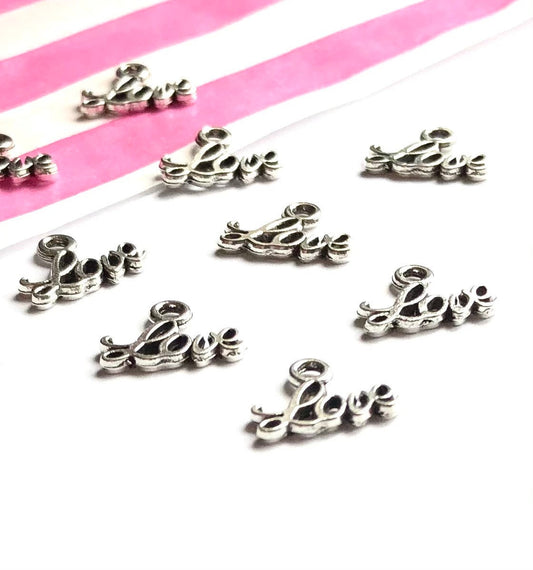 Silver love charms, 13mm