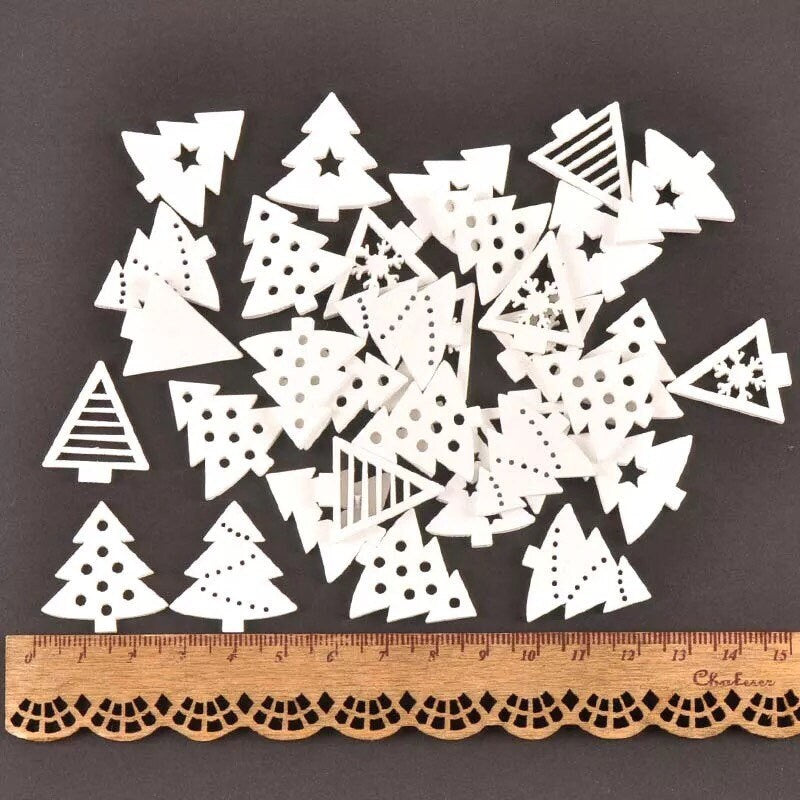 White Christmas tree wooden shapes, 25mm