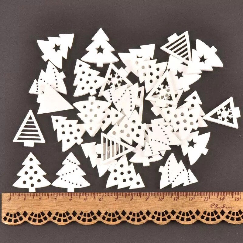White Christmas tree wooden shapes, 3cm
