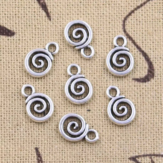 Silver antique style spiral charms x 6, 12mm