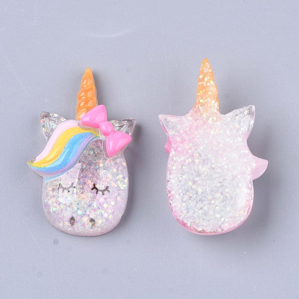 Glitter unicorn resin embellishments, 27mm