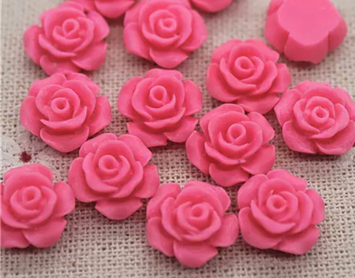 Matte bright pink flower cabochon, 13mm