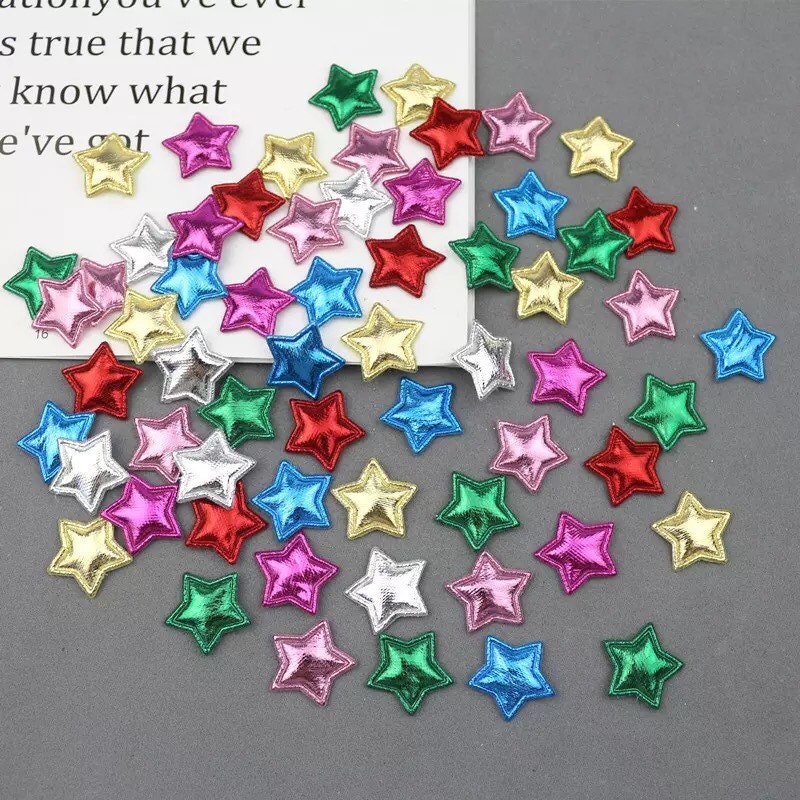 Metallic coloured padded fabric stars, 2cm