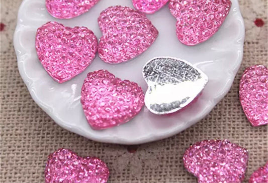Glitter heart embellishments, pink 11mm