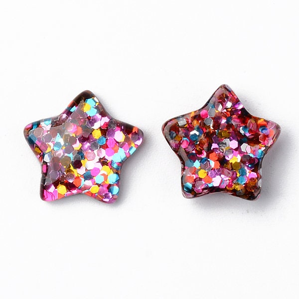 Star glitter filled cabochons, 16mm