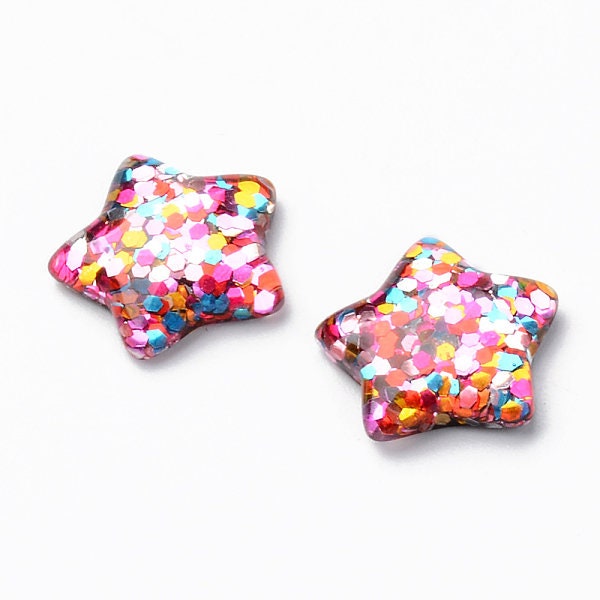 Star glitter filled cabochons, 16mm