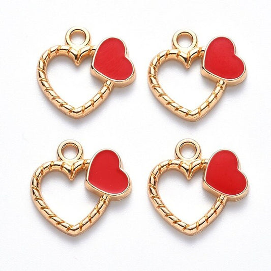 Red double heart charms