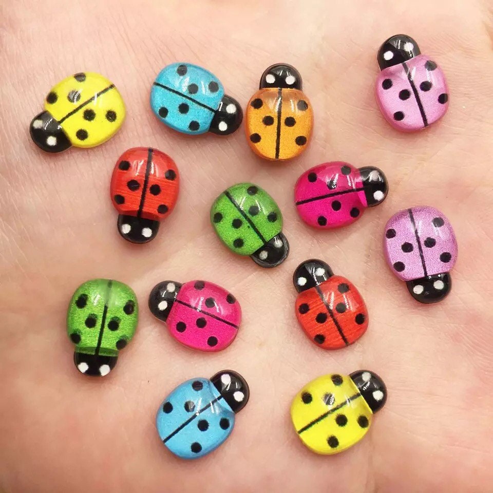 Ladybird resin cabochons, 13mm mixed colour