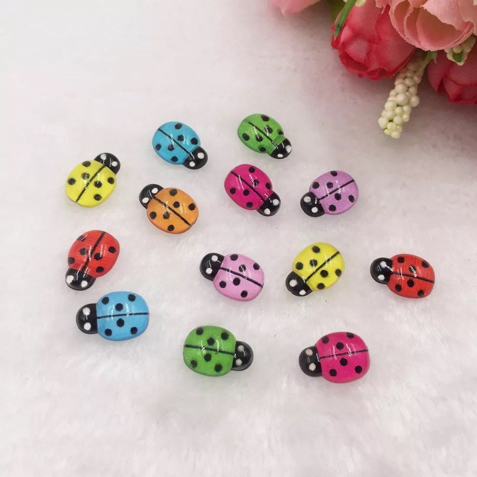 Ladybird resin cabochons, 13mm mixed colour