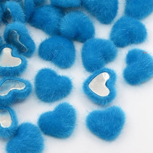 Fluffy heart embellishments, blue 16mm