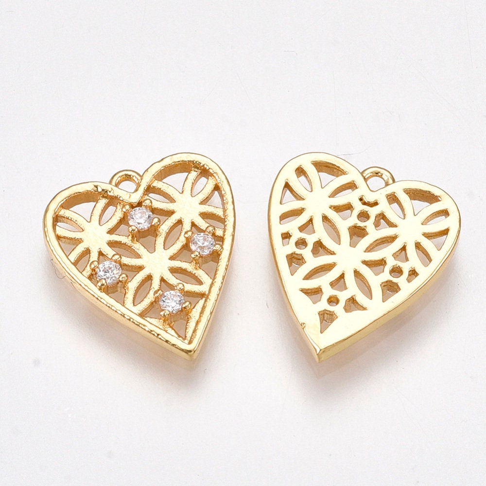 Heart charm, Cubic zirconia x2 ,18k gold plated
