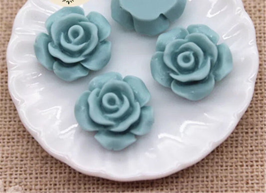 Blue rose flower cabochon, 13mm