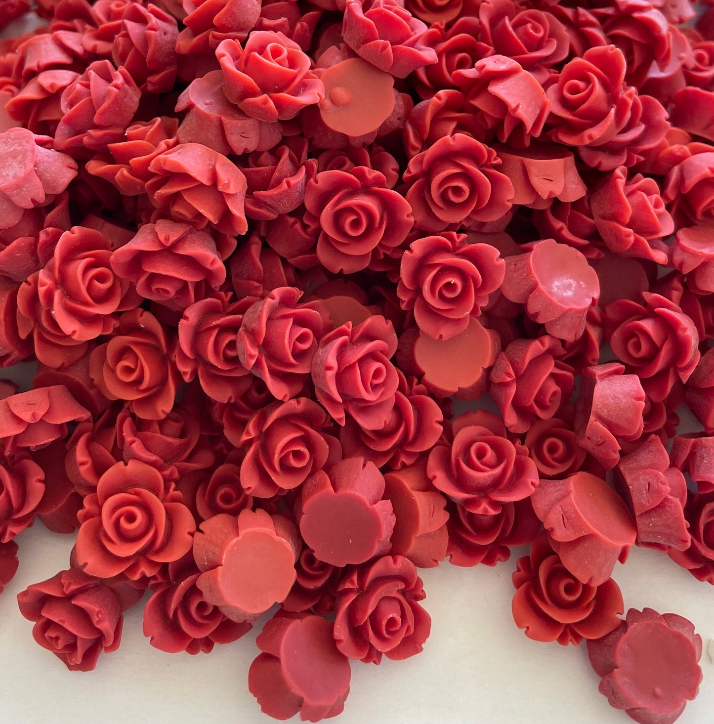 Red flower cabochons, Matte red open rose, 13mm