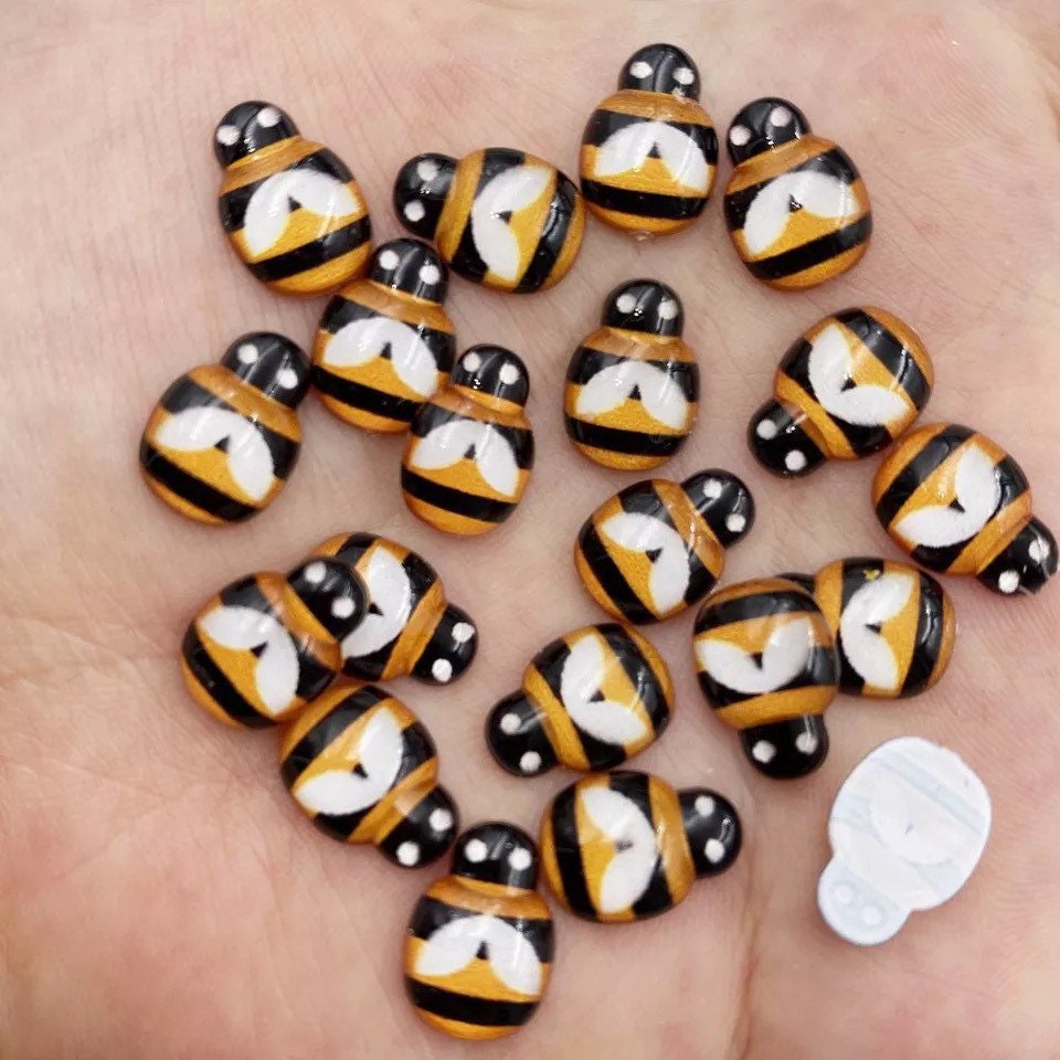 Bee resin cabochons, 13mm warm yellow