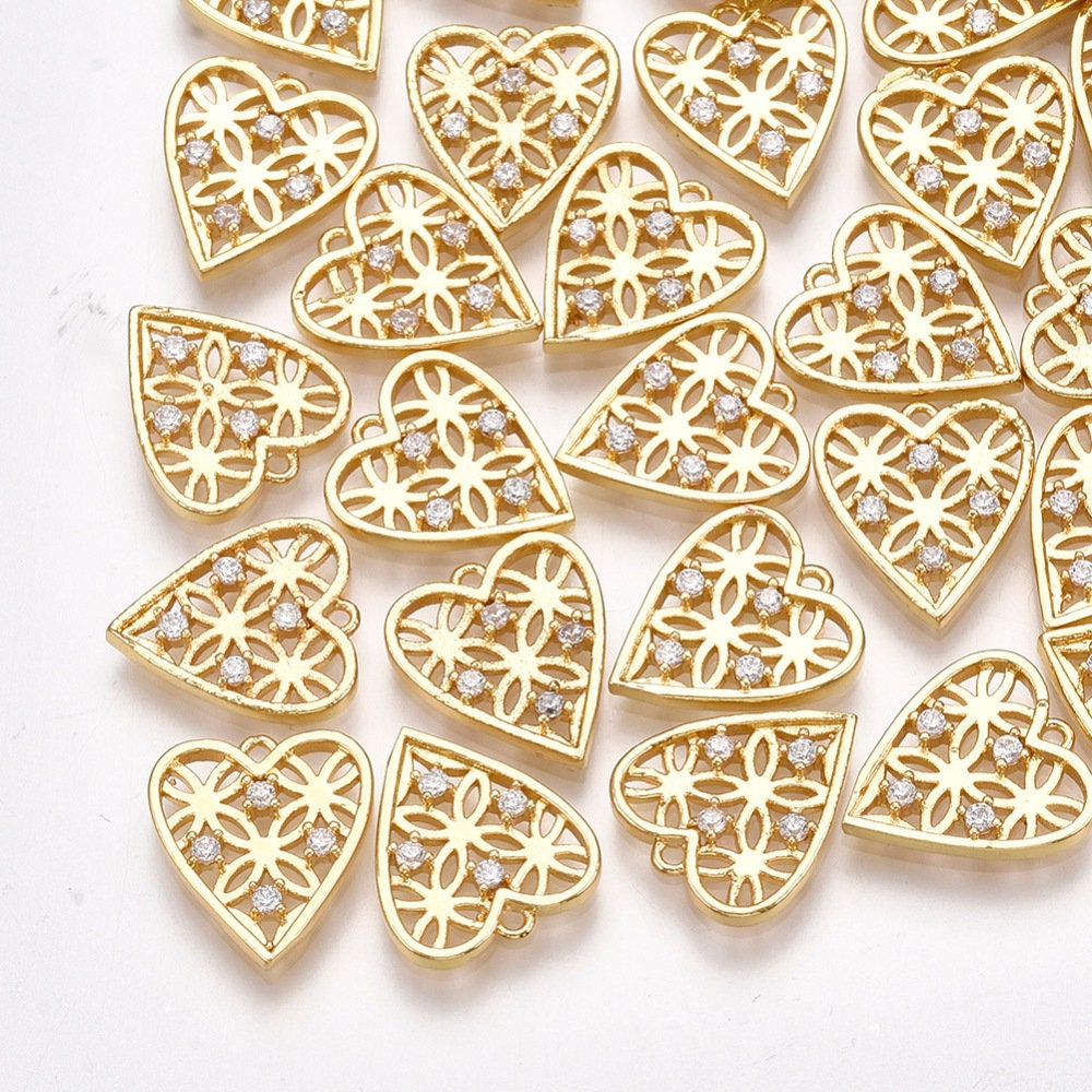 Heart charm, Cubic zirconia x2 ,18k gold plated