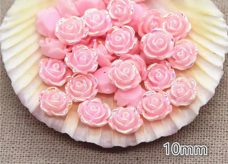Pink rose flower cabochon, 10mm