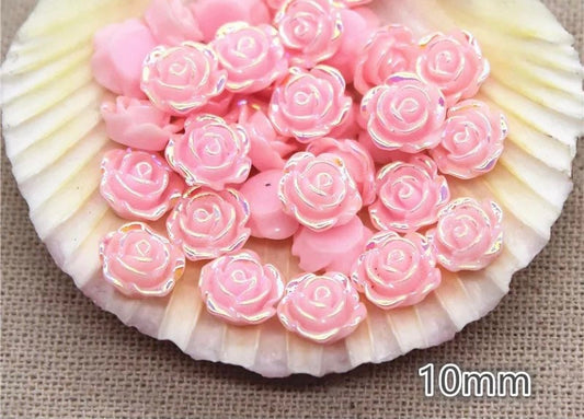 Pink rose flower cabochon, 10mm