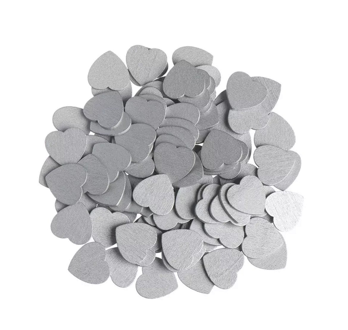 Wooden silver heart embellishments, 18mm