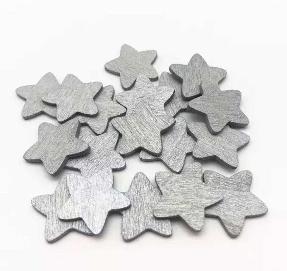 Silver wooden star embellishments 18mm