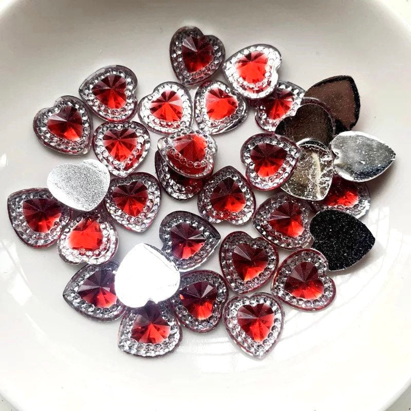 Red heart embellishments, 12mm