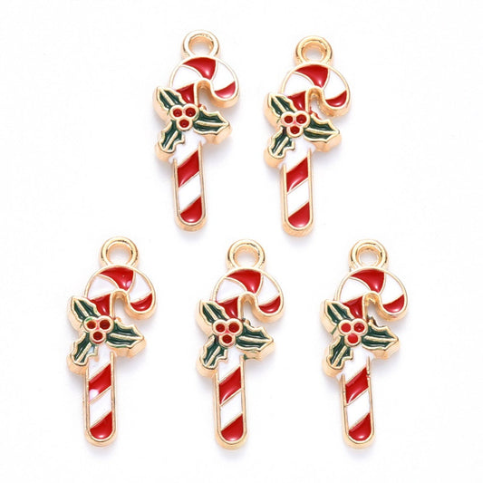 Candy cane charms, 19mm enamel