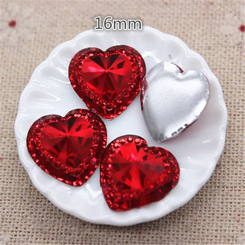 Red heart embellishments, 16mm