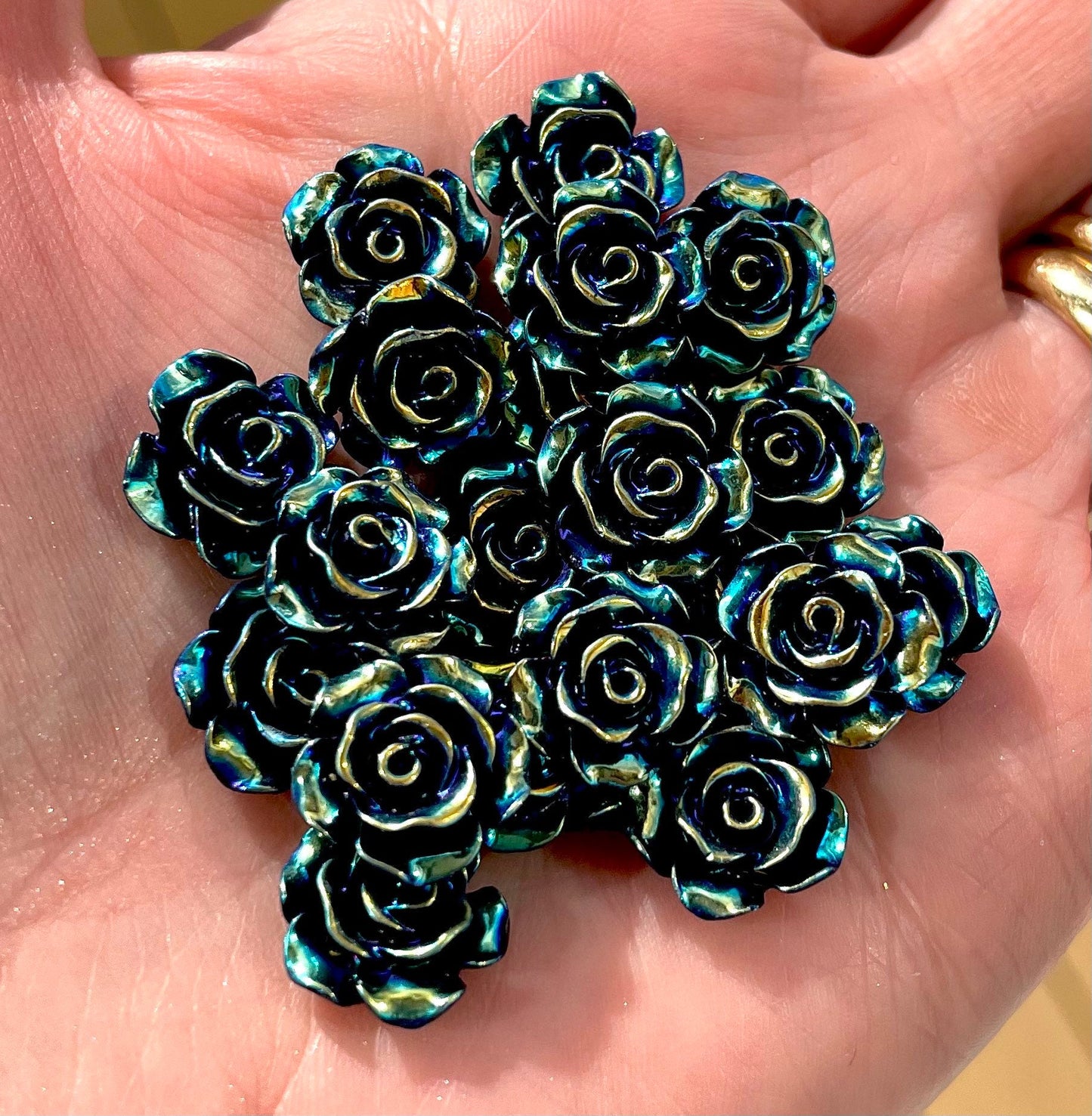 Black rose flower cabochon, 12mm