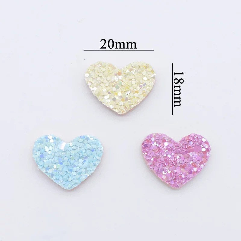 Heart shaped pale yellow embellishments, 20mm glitter