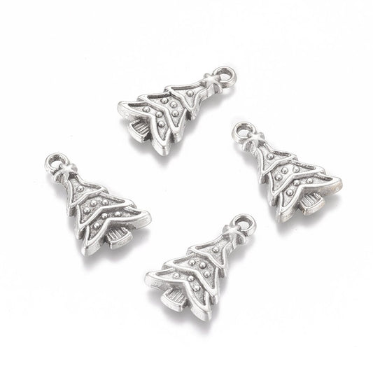 Christmas tree charms, antique silver 23mm