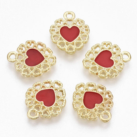 Red and gold heart charms,