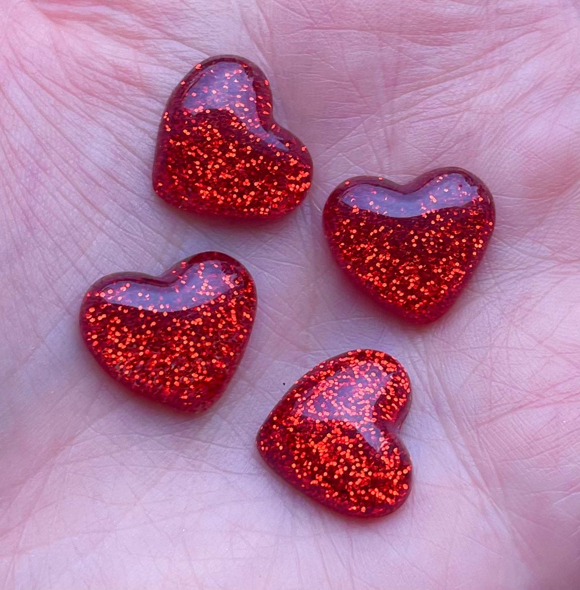 Red glitter heart embellishments 16mm