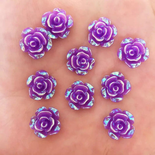Purple rose flower cabochon, 12mm