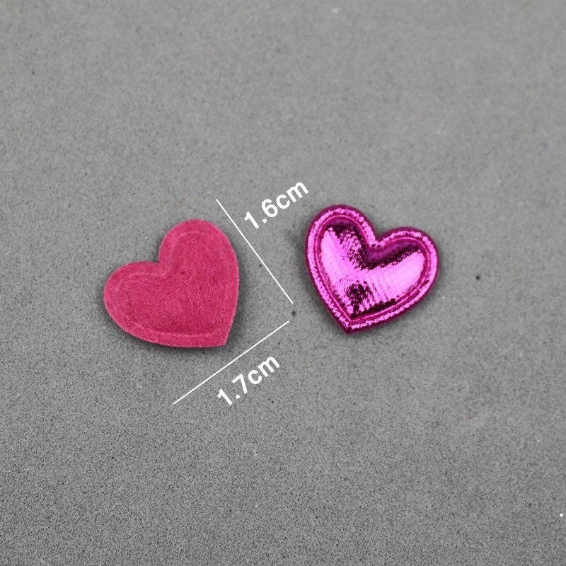 Heart shaped red metallic fabric embellishments, 17mm