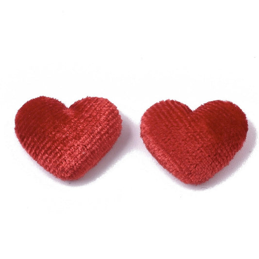 Fabric covered heart embellishments, red 16mm