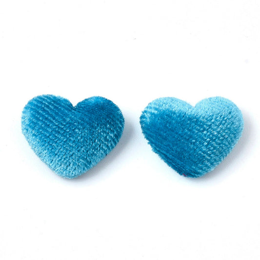 Fabric covered heart embellishments, blue 16mm