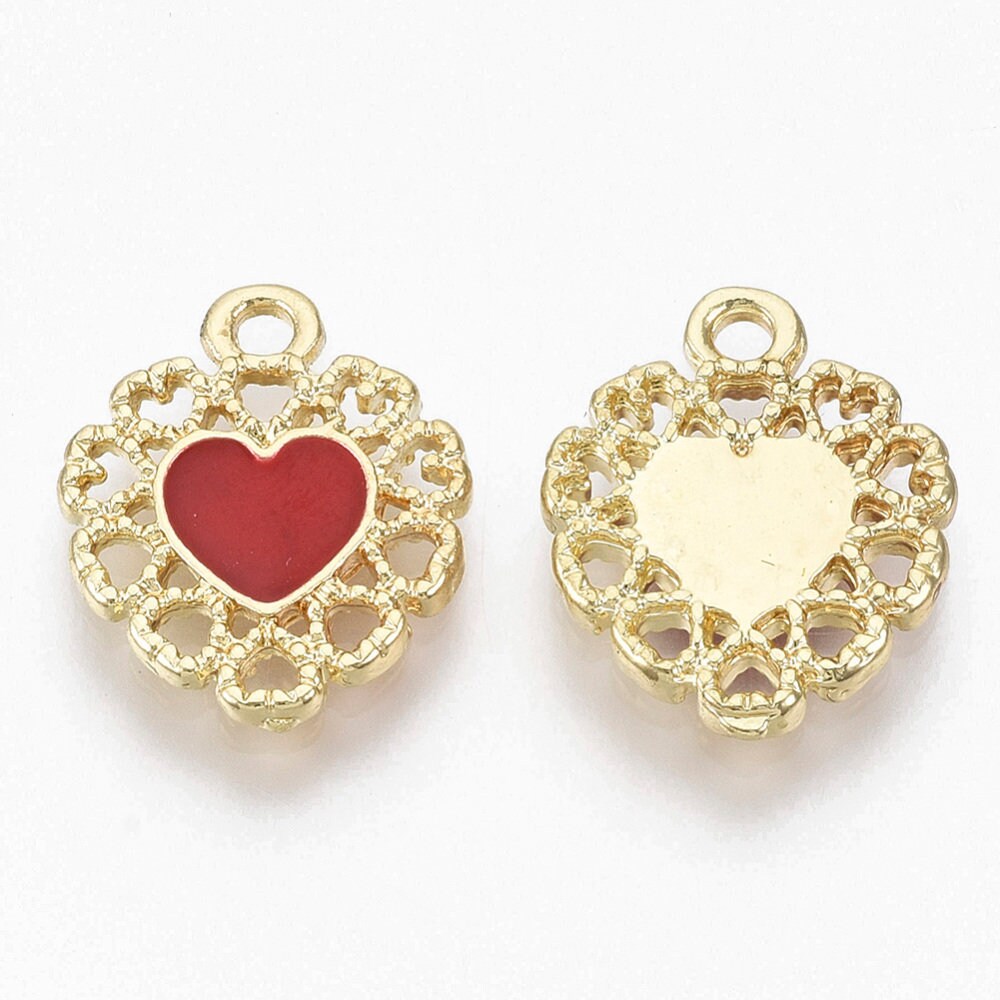 Red and gold heart charms,